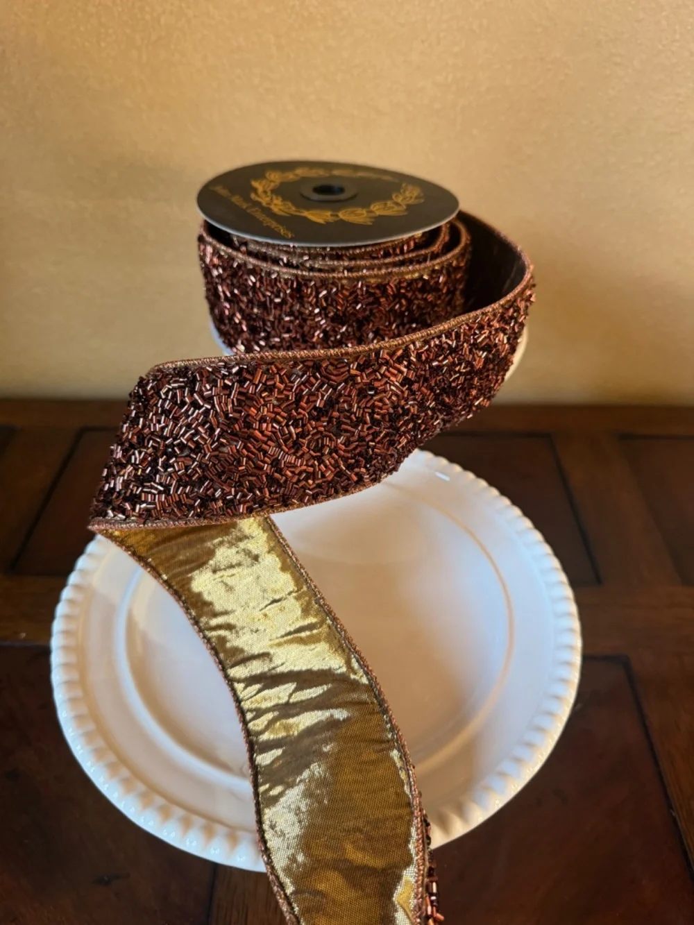 Bronze and Brown Beaded Ribbon